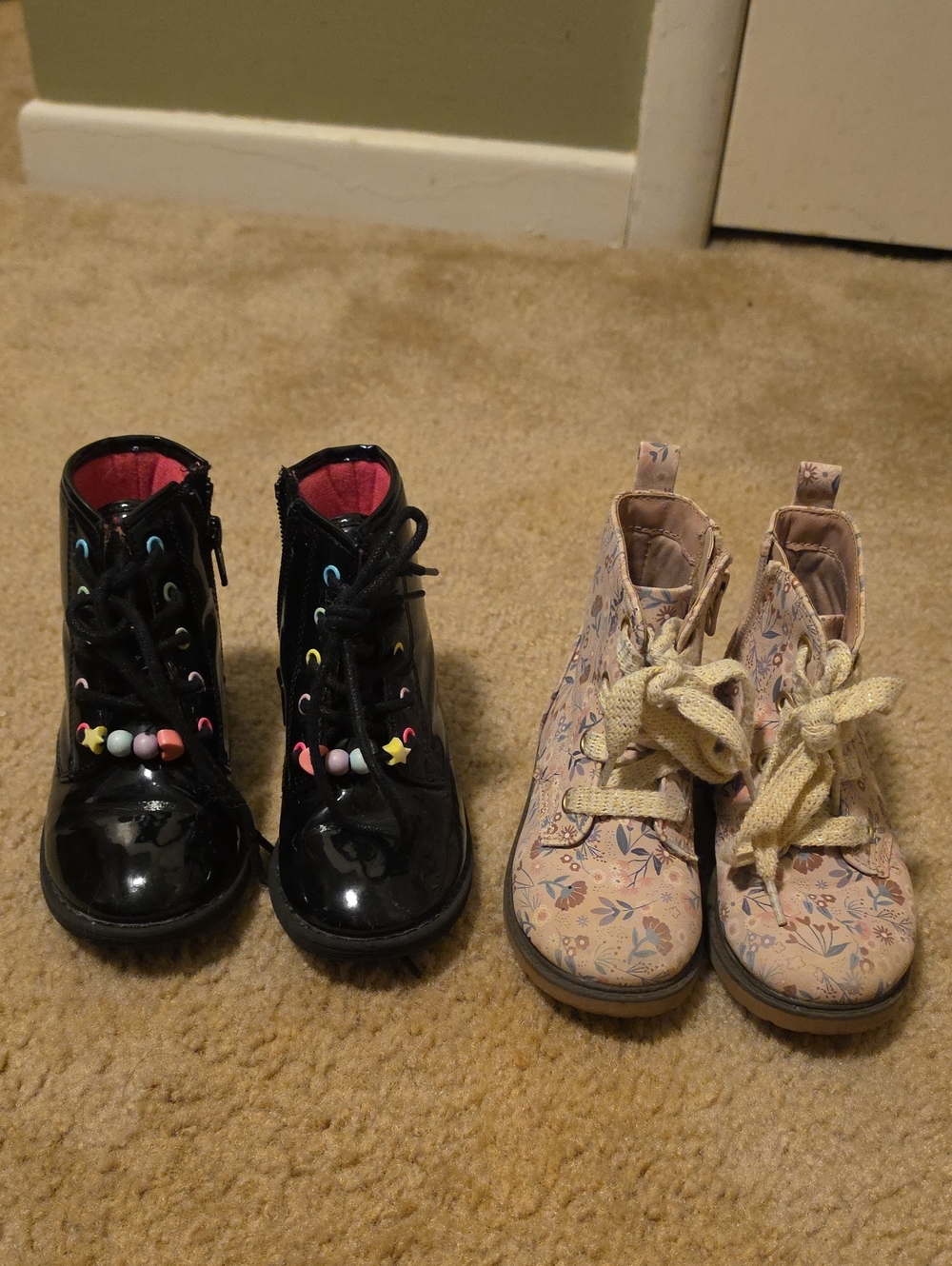 The Children's Place Black Patent Lace-Up Boots with Multicolor Bead Accents